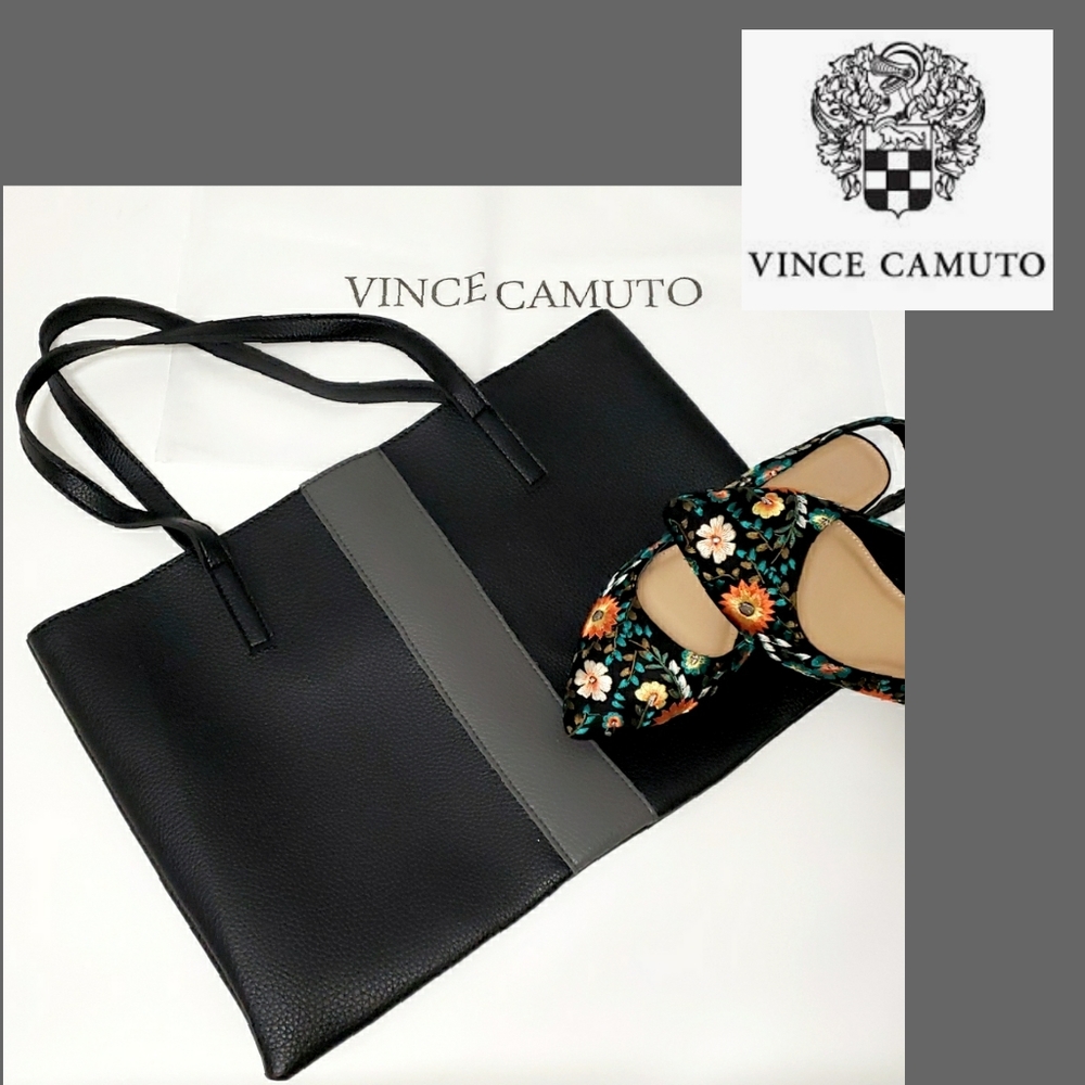 Vince Camuto Leather Tote Black Gray